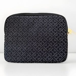 Tommy Hilfiger Zip Around Tablet Case TH Pattern Black Gray Gold Logo 10.5” x 8”